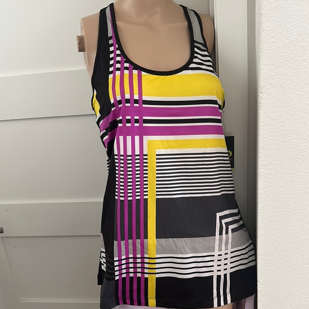 Xersion Women's Striped Tank Top - Black, Yellow, Purple